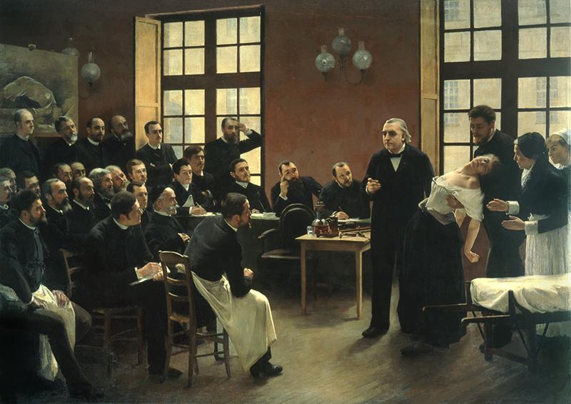 André Brouillet,&nbsp;Une leçon clinique à la Salpêtrière, 1887,&nbsp;Paris, université René Descartes, musée d’histoire de la médecine, dépôt du Centre national des Arts plastiques. 