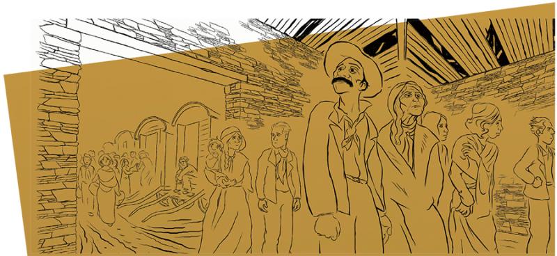 Dessins : Frédéric Pillet, extrait de la bande dessinée Le souvenir toujours vivant du camp de la Forge, édité par L’ADGVC 44.