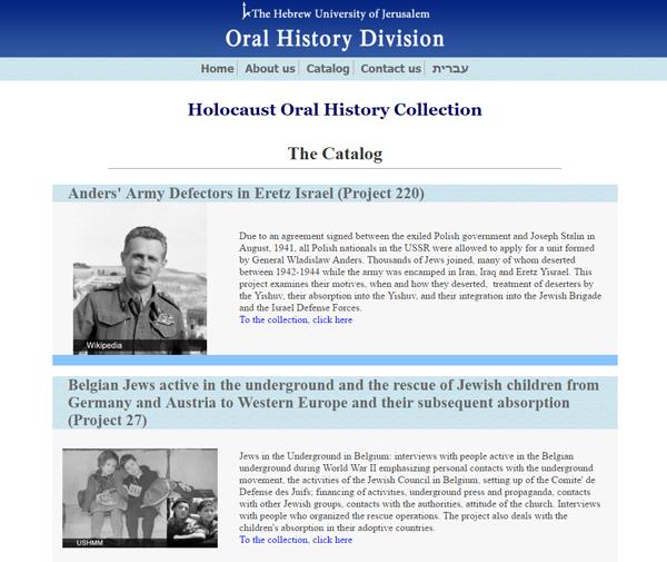 Capture du site Holocaust Oral History Collection