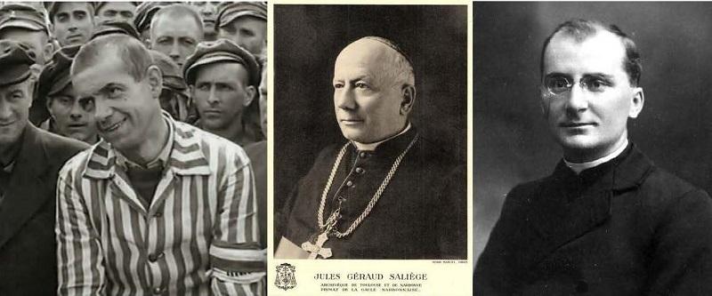 Trois catholiques résistants reconnus Justes parmi les Nations : - Edmond Michelet lors de la libération du camp de Dachau le 5 mai 1945&nbsp; - Mgr Saliège qui fait lire dans son diocèse les 23 et 30 août 1942 sa lettre de protestation contre les rafles de Juifs&nbsp; - le Père Chaillet, résistant jésuite, fondateur des Cahiers du Témoignage chrétien&nbsp; 