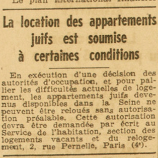 De la spoliation des baux locatifs à la "réintégration" des appartements. Histoire des "logements juifs" à Paris - Sarah Gensburger, Isabelle Backouche et Eric Le Bourhis  