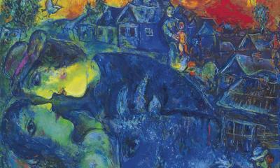 Peinture de Marc Chagall "Le village bleu" 